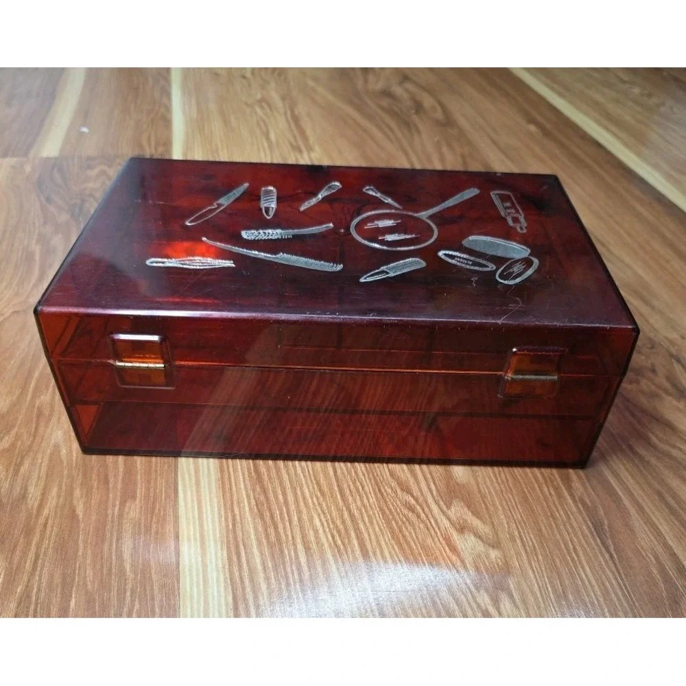 Vintage‎ 1960s Amber Lucite Make-up Dresser Bureau Box